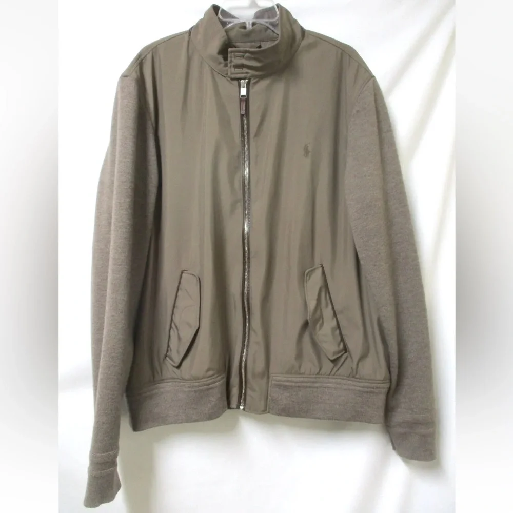 POLO RALPH LAUREN Golf brown zip‎ up mens sweater knit sleeve jacket sz XXL